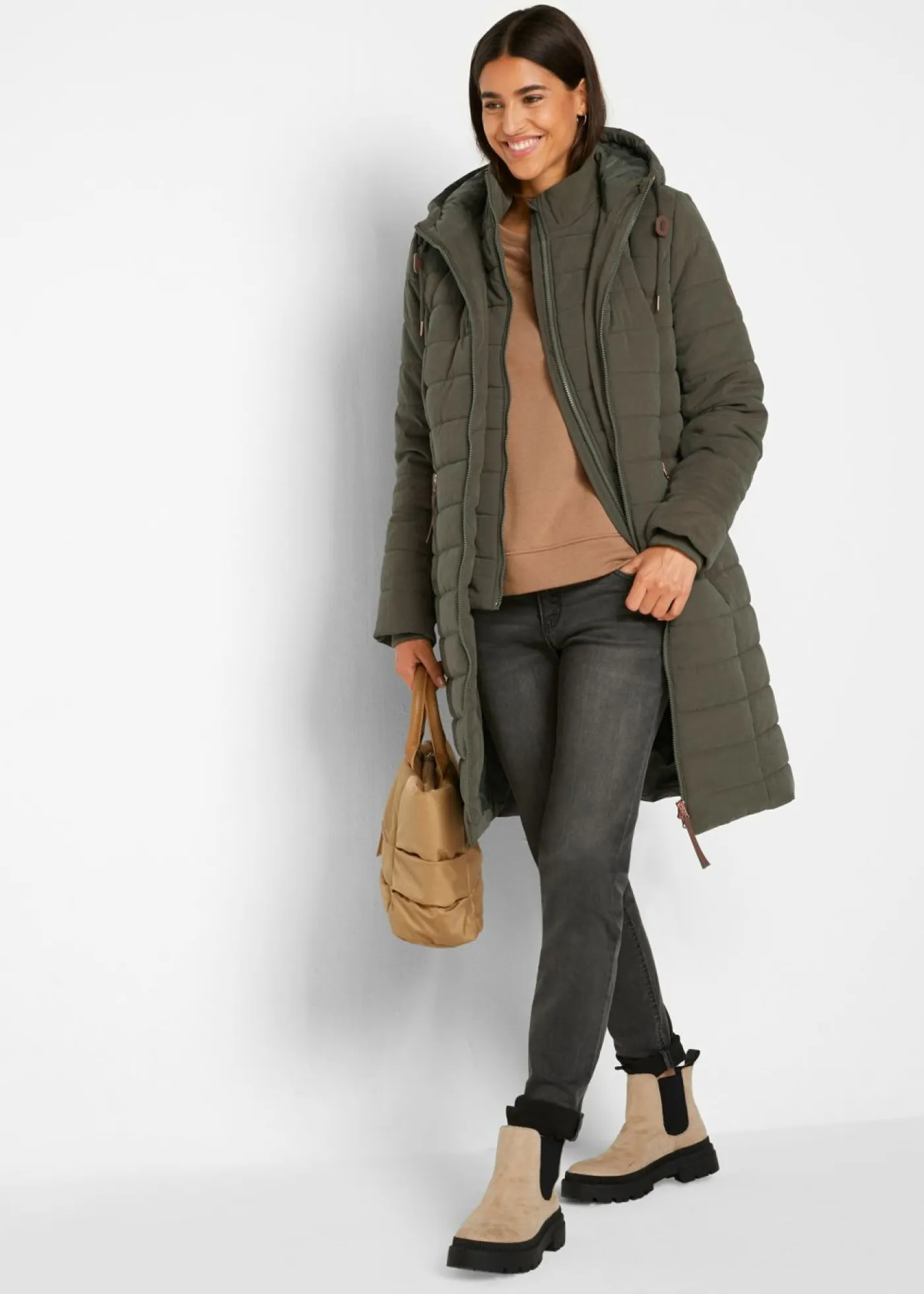 Mujer bonprix bonprix Abrigo acolchado, aspecto 2 en 1