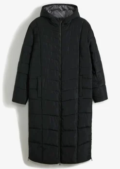 bonprix bonprix Chaquetas Y Abrigos·Abrigos|Chaquetas Y Abrigos·Plumones>Abrigo acolchado largo, con capucha Negro + gris ahumado