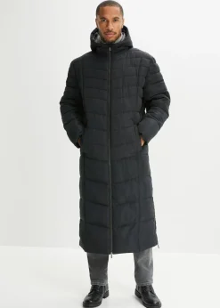 bonprix bonprix Chaquetas Y Abrigos·Abrigos|Chaquetas Y Abrigos·Plumones>Abrigo acolchado largo, con capucha Negro + gris ahumado