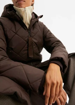 Mujer bonprix bonprix Abrigo acolchado y guateado, largo y con capucha