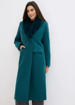 bonprix bonprix Chaquetas Y Abrigos>Abrigo con cuello desmontable de pelo sintético Verde intenso