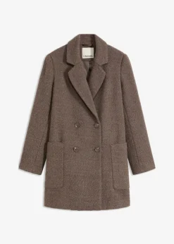 bonprix bonprix Chaquetas Y Abrigos>Abrigo corto con aspecto de lana Marrón grisáceo/marrón jaspeado