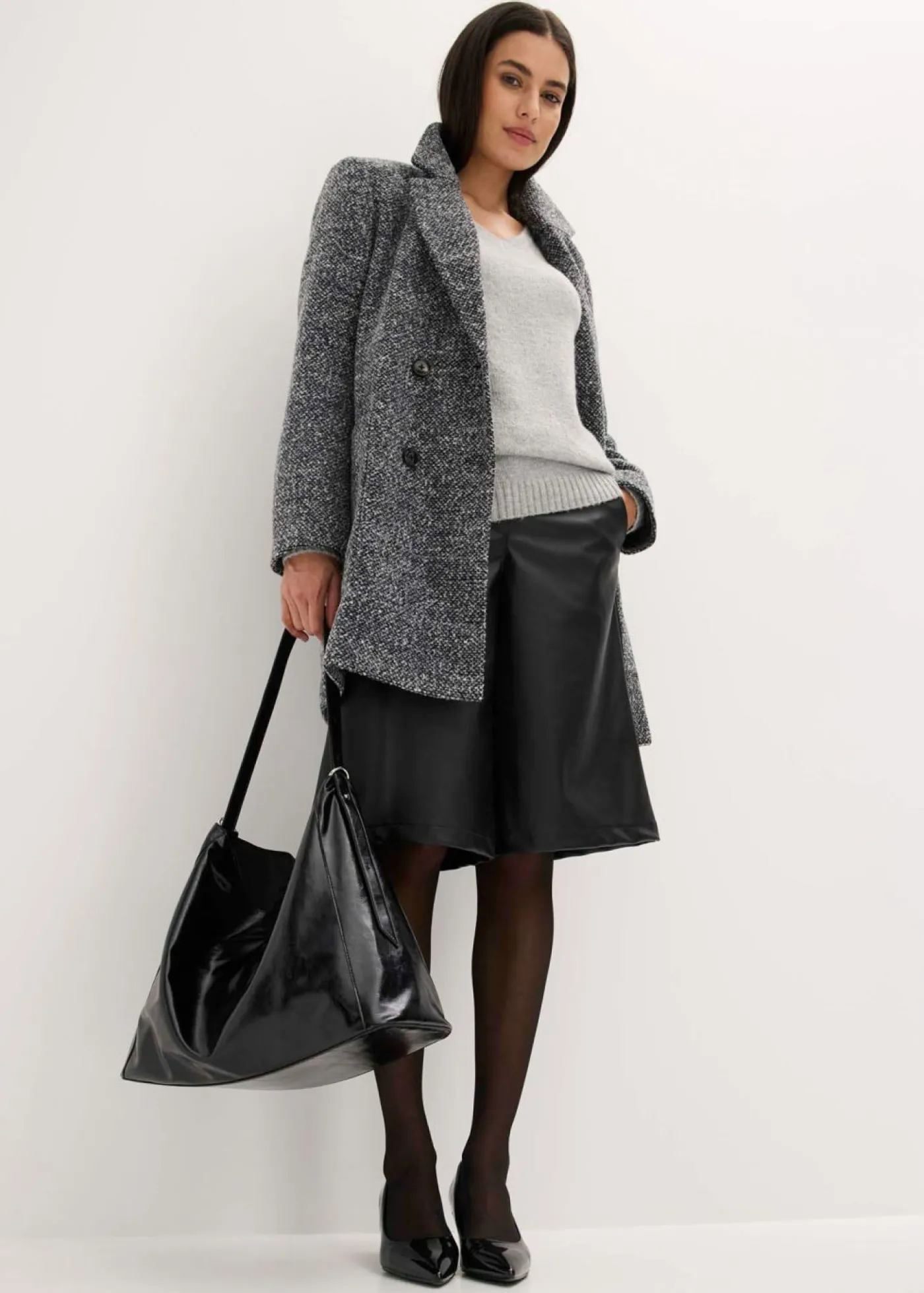 bonprix bonprix Chaquetas Y Abrigos>Abrigo corto con aspecto de lana Antracita oscuro jaspeado