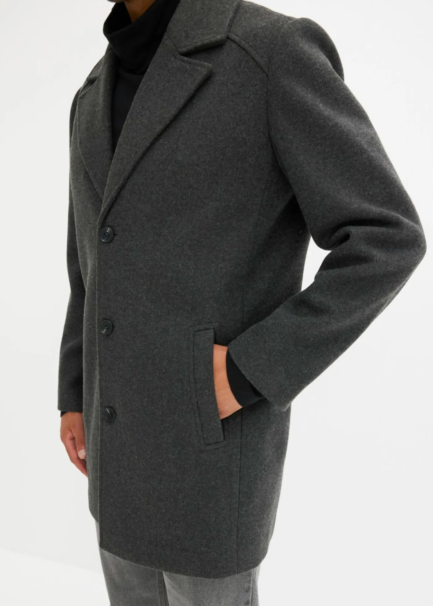 bonprix bonprix Chaquetas Y Abrigos·Abrigos>Abrigo corto con contenido de lana Antracita jaspeado