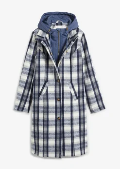 bonprix bonprix Chaquetas Y Abrigos>Abrigo corto de invierno con lana dos en uno Índigo-gris de cuadros