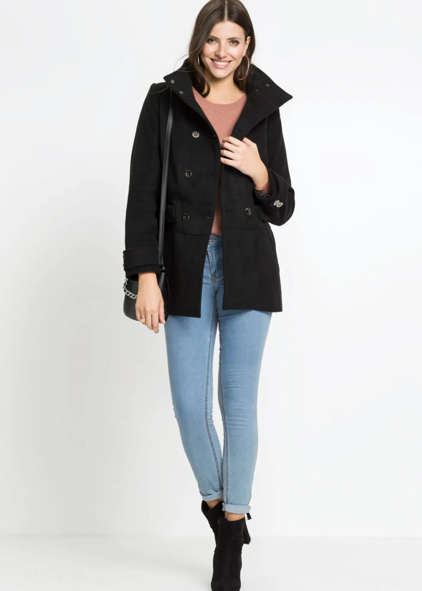 bonprix bonprix Chaquetas Y Abrigos|Tallas Pequeñas>Abrigo corto en talla petite Negro