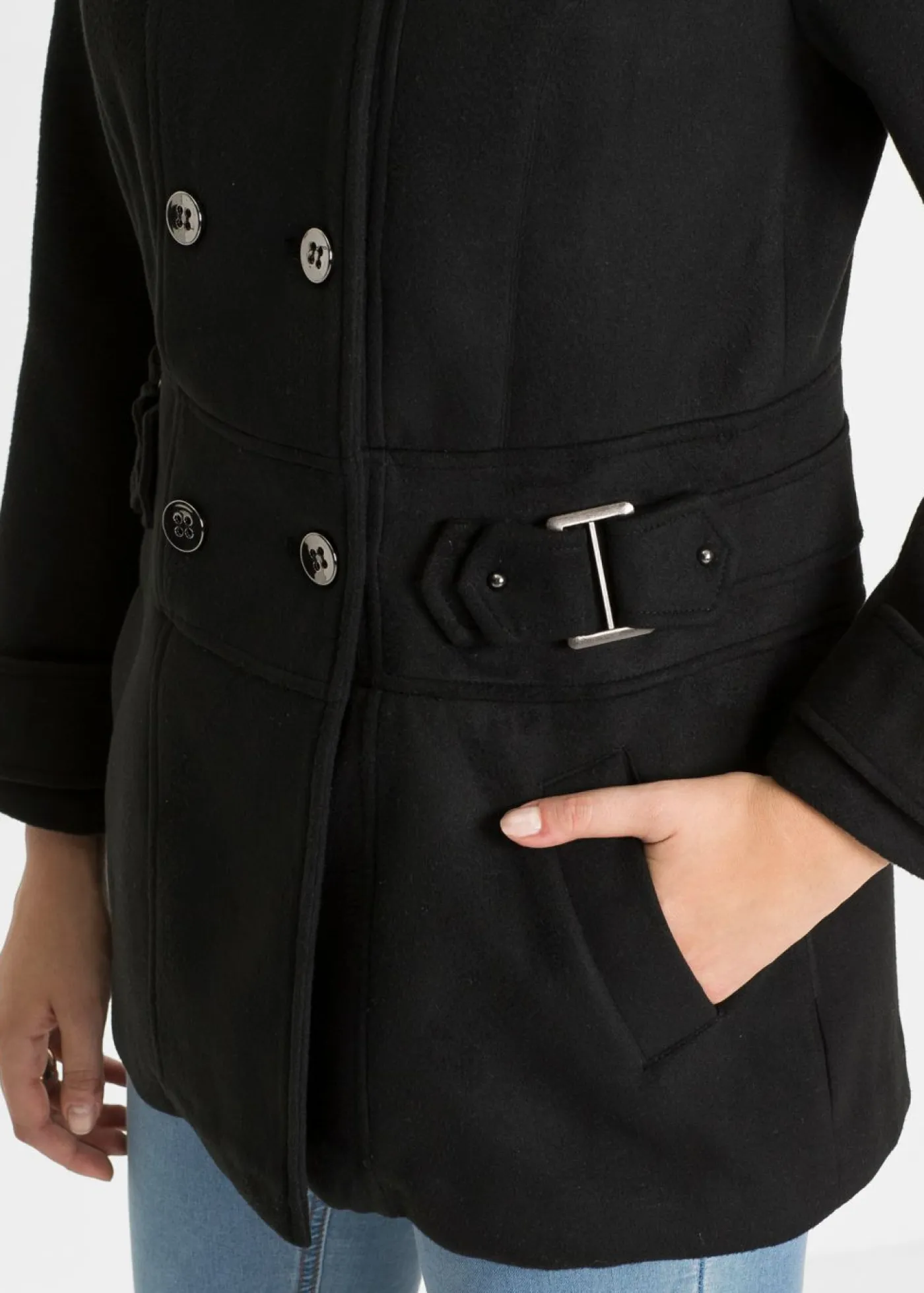 bonprix bonprix Chaquetas Y Abrigos|Tallas Pequeñas>Abrigo corto en talla petite Negro