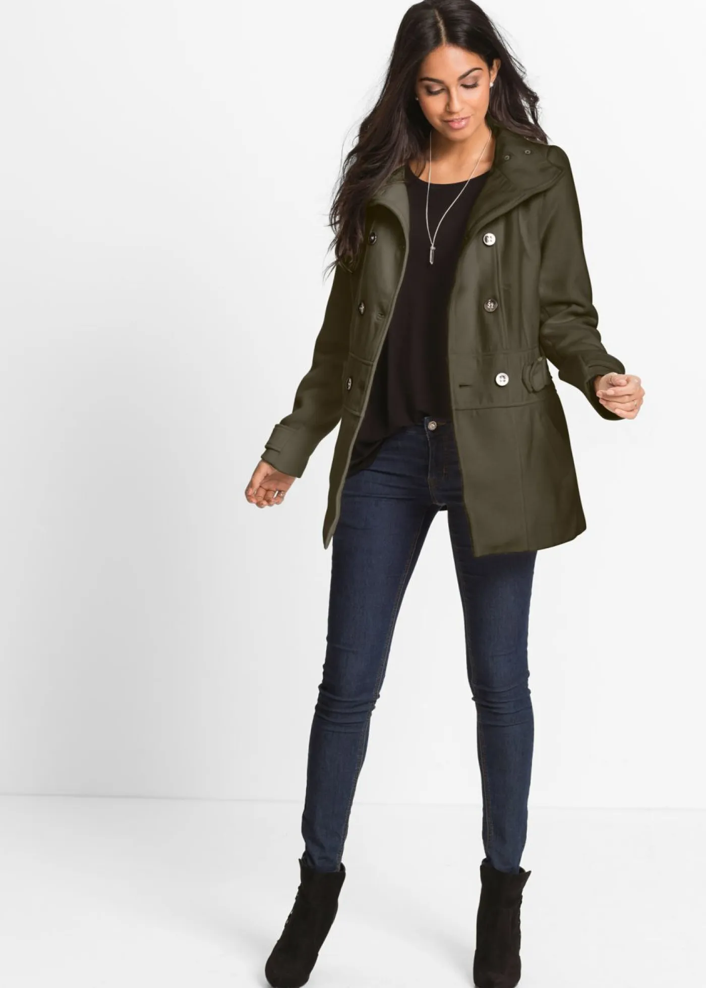 bonprix bonprix Chaquetas Y Abrigos|Tallas Pequeñas>Abrigo corto en talla petite Verde oliva oscuro