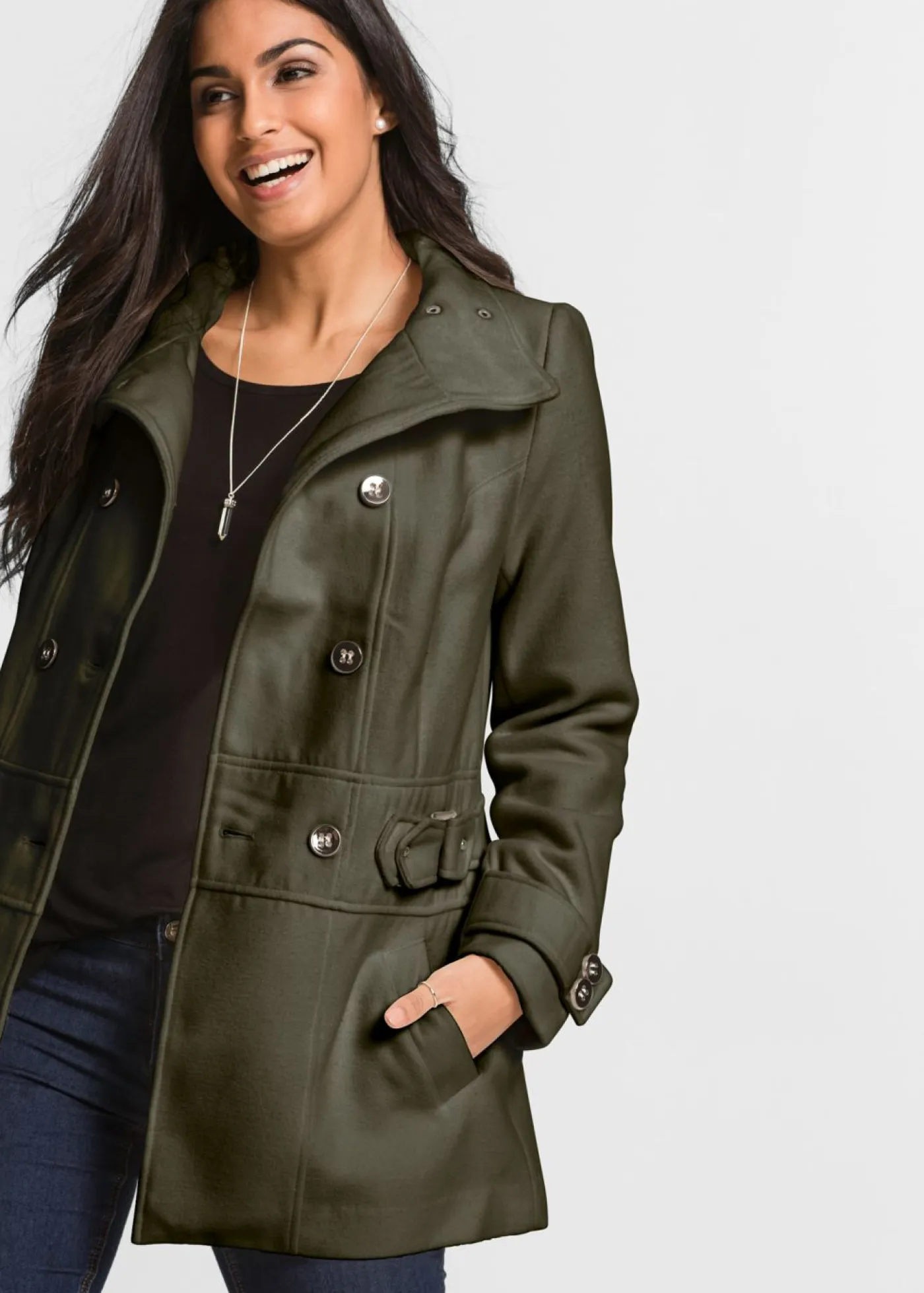 bonprix bonprix Chaquetas Y Abrigos|Tallas Pequeñas>Abrigo corto en talla petite Verde oliva oscuro