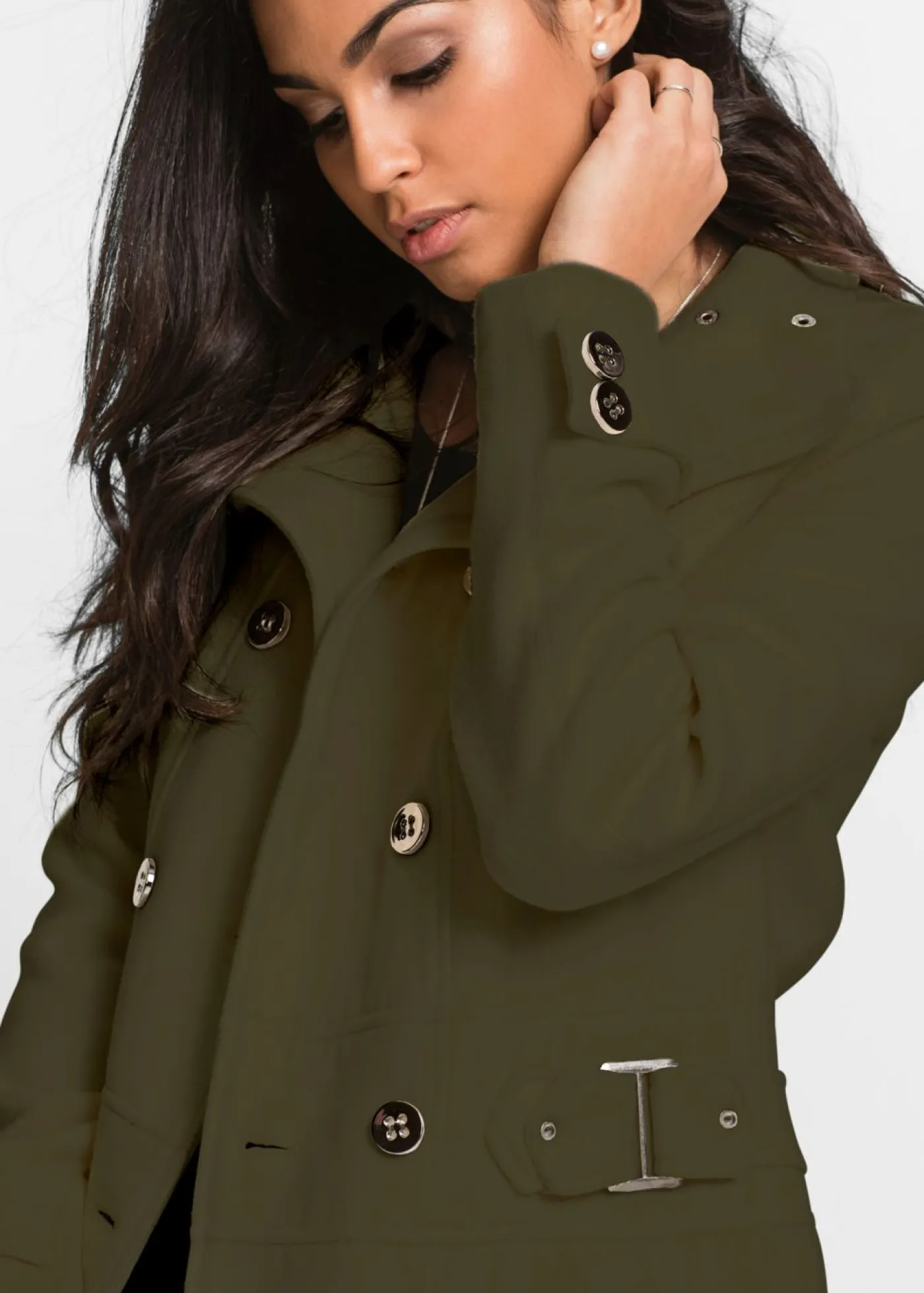 bonprix bonprix Chaquetas Y Abrigos|Tallas Pequeñas>Abrigo corto en talla petite Verde oliva oscuro