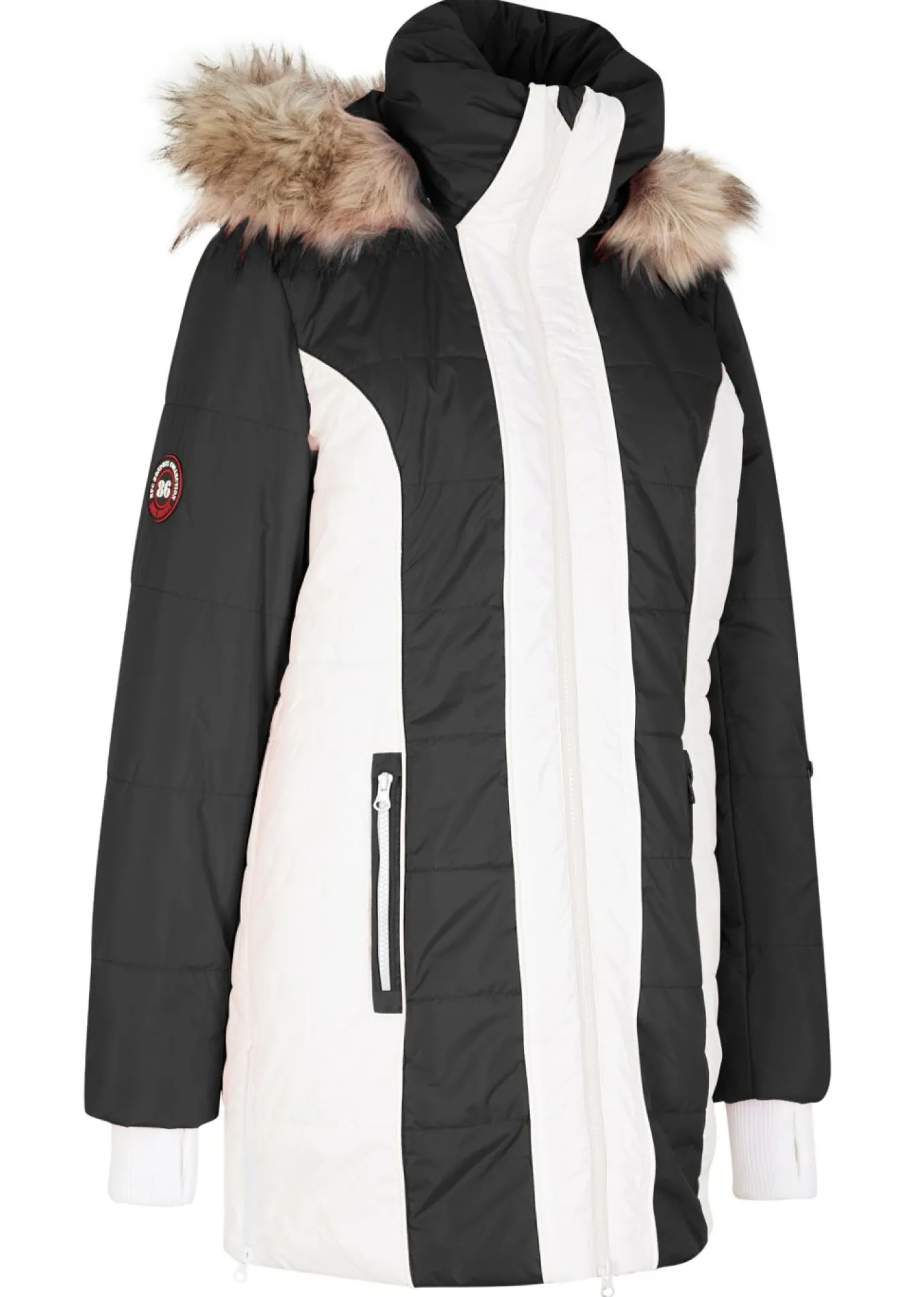 bonprix bonprix Chaquetas Y Abrigos>Abrigo corto para exteriores con pelo sintético y material impermeable Negro-plata