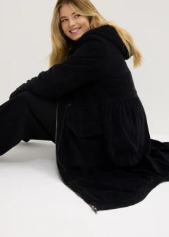 Mujer bonprix bonprix Abrigo de pana de algodón puro con capucha de pelo