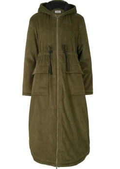 bonprix bonprix Chaquetas Y Abrigos>Abrigo de pana de algodón puro con capucha de pelo Oliva