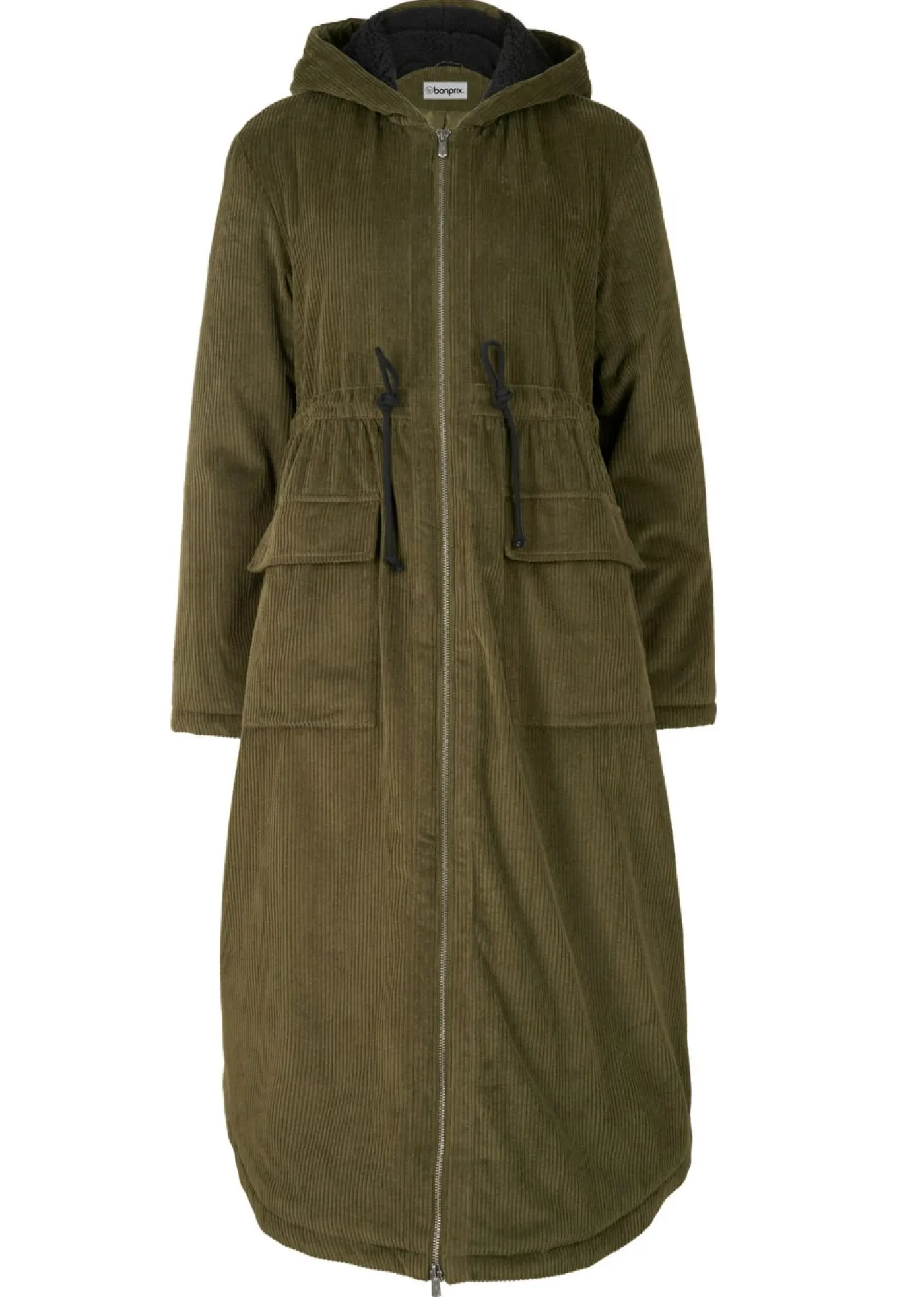 bonprix bonprix Chaquetas Y Abrigos>Abrigo de pana de algodón puro con capucha de pelo Oliva