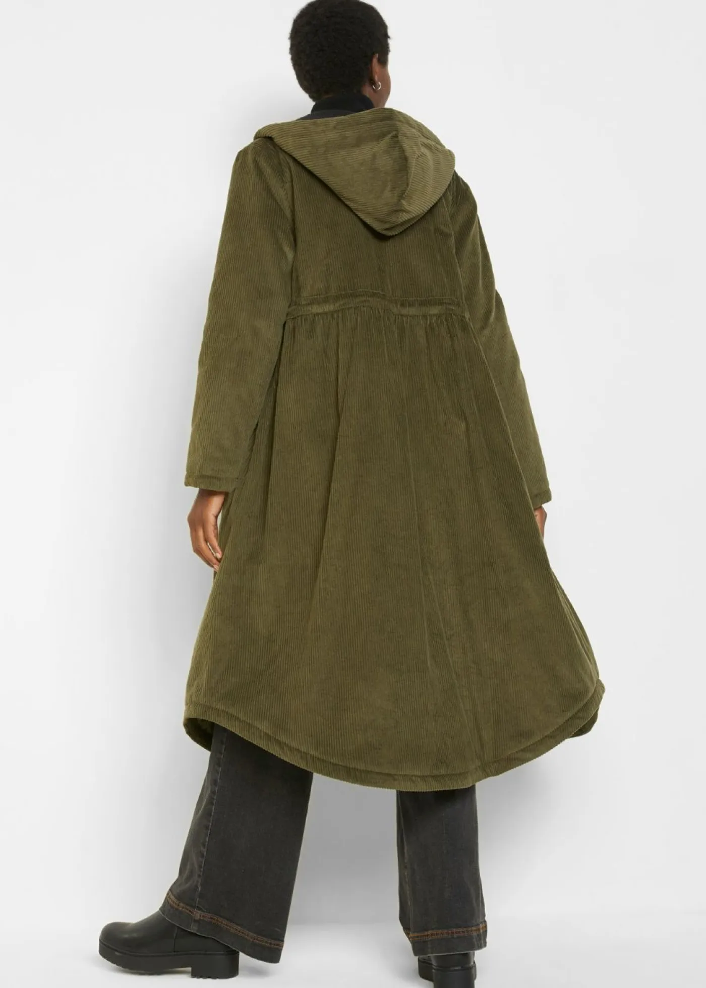 bonprix bonprix Chaquetas Y Abrigos>Abrigo de pana de algodón puro con capucha de pelo Oliva