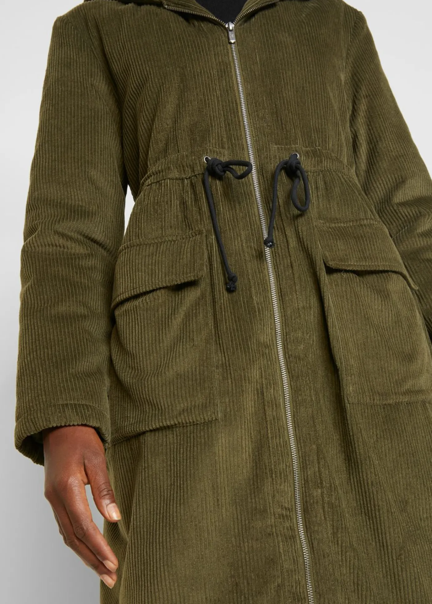 bonprix bonprix Chaquetas Y Abrigos>Abrigo de pana de algodón puro con capucha de pelo Oliva