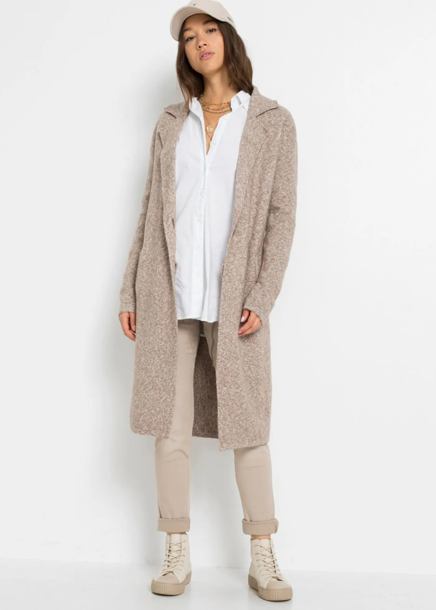 bonprix bonprix Jerséis|Ropa De Punto>Abrigo de punto Marrón grisáceo jaspeado