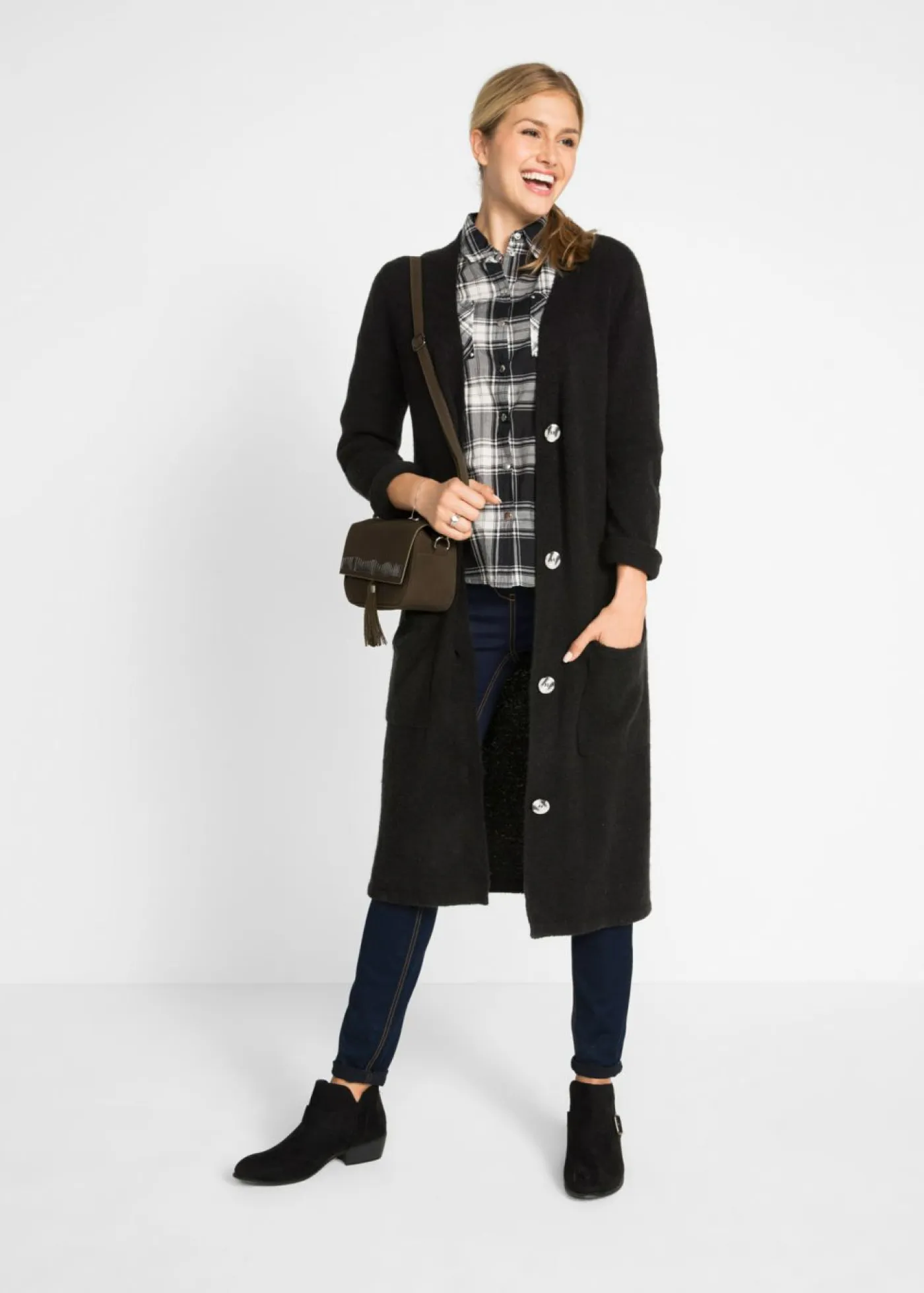 Mujer bonprix bonprix Abrigo de punto con bolsillos de parche