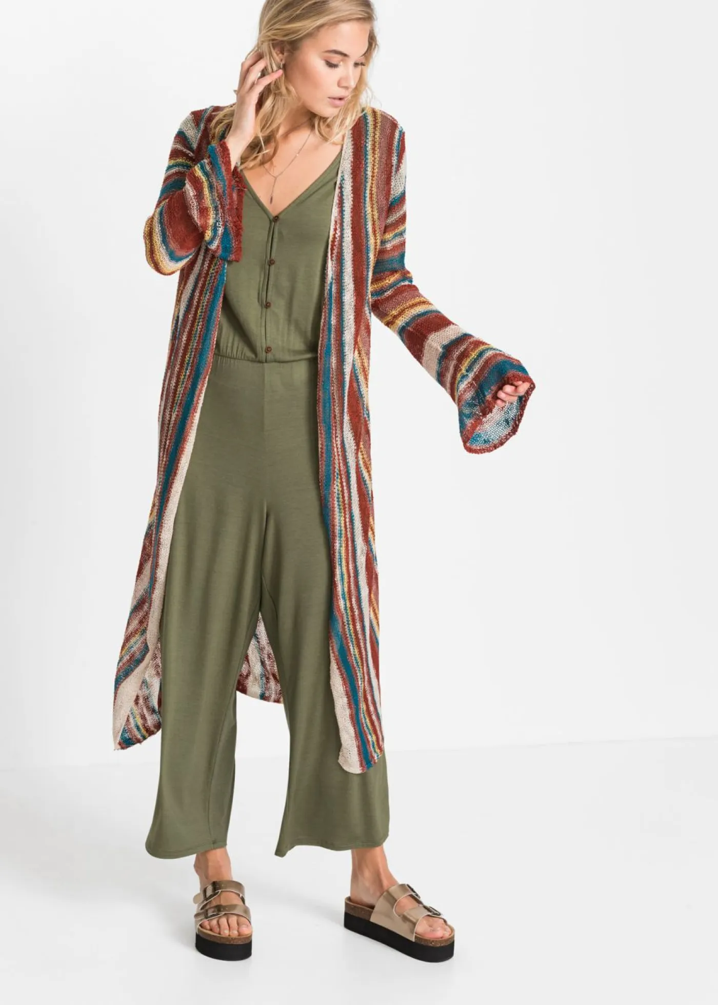 Mujer bonprix bonprix Abrigo de punto con rayas