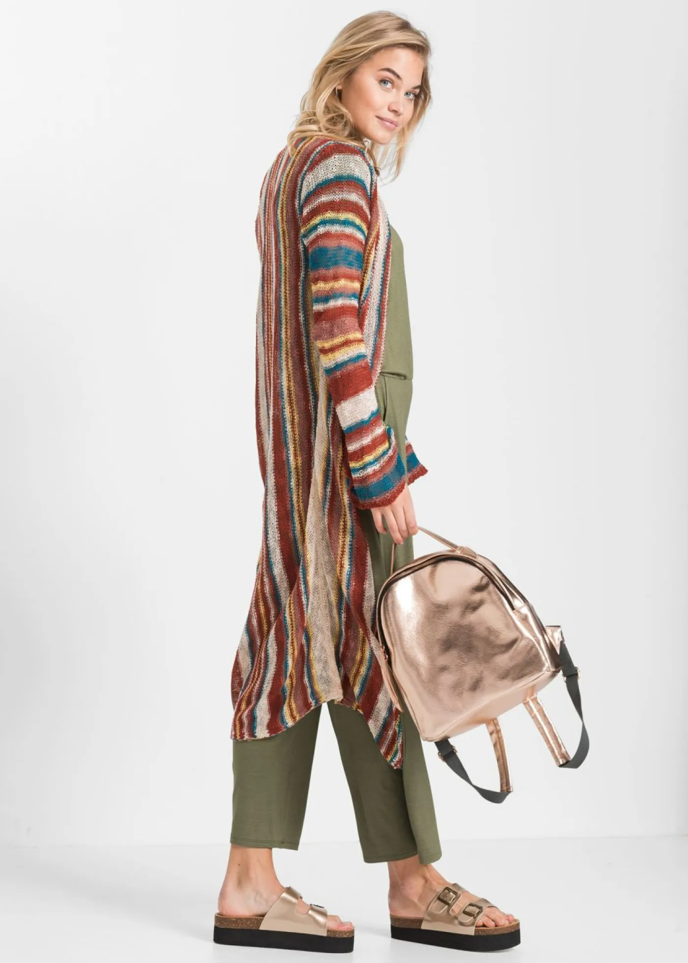 Mujer bonprix bonprix Abrigo de punto con rayas