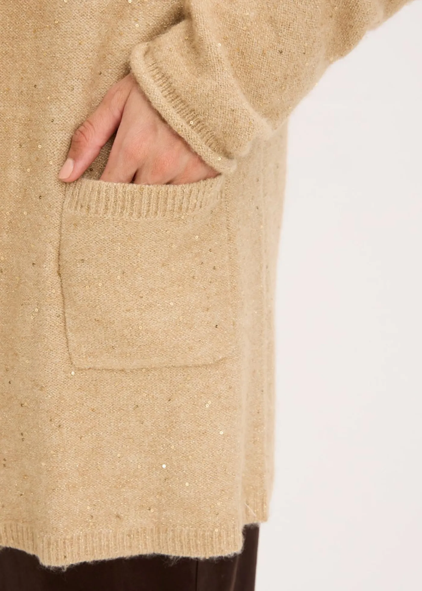 Mujer bonprix bonprix Abrigo de punto corto con lentejuelas e hilo brillante