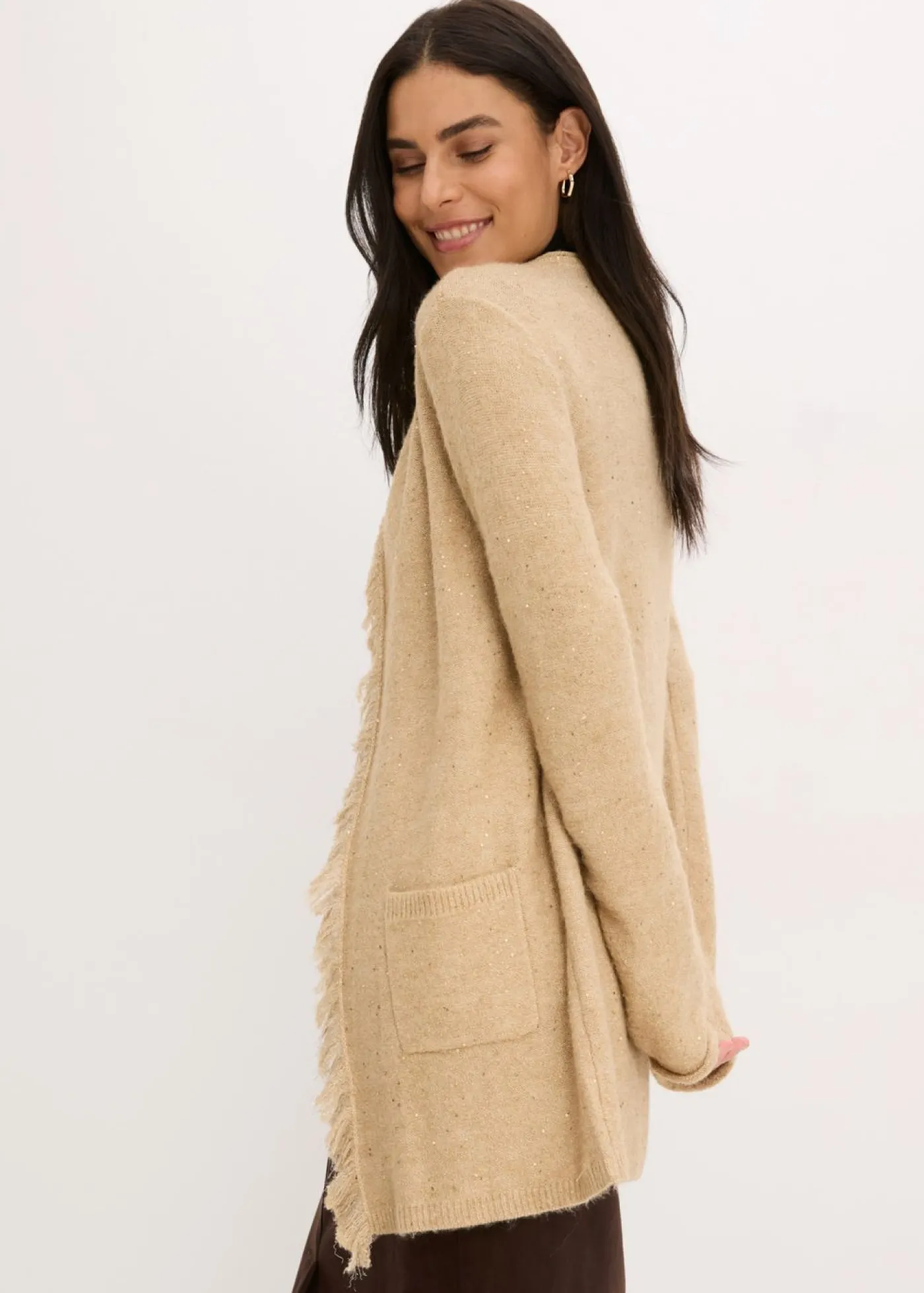 Mujer bonprix bonprix Abrigo de punto corto con lentejuelas e hilo brillante