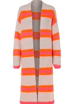 bonprix bonprix Jerséis|Ropa De Punto>Abrigo de punto oversize blanco empolvado/rosa caliente/naranja fosforito rayas horizontales