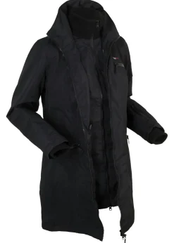 bonprix bonprix Chaquetas Y Abrigos>Abrigo funcional de entretiempo con capucha, aspecto 2 en 1, impermeable Negro