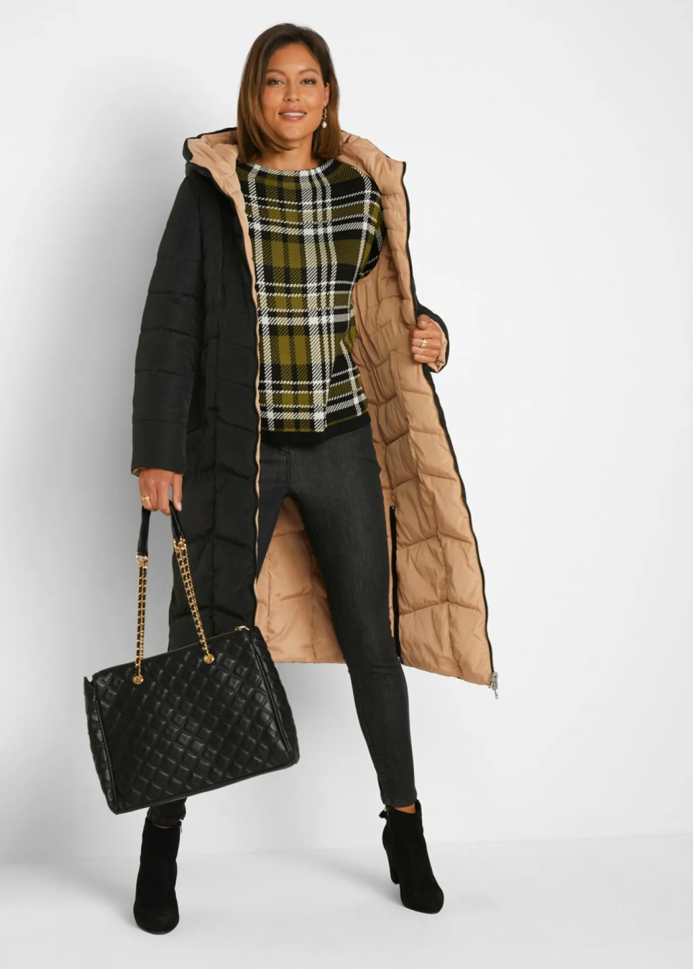 bonprix bonprix Chaquetas Y Abrigos>Abrigo guateado reversible Negro-capuchino