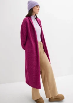 bonprix bonprix Jerséis|Ropa De Punto>Abrigo largo de punto con acabado hairy Fucsia oscuro