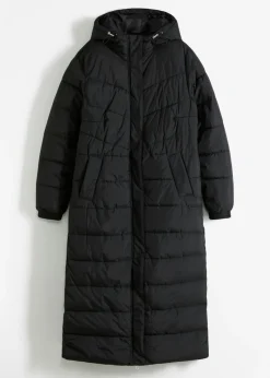 bonprix bonprix Chaquetas Y Abrigos>Abrigo largo guateado con capucha Negro
