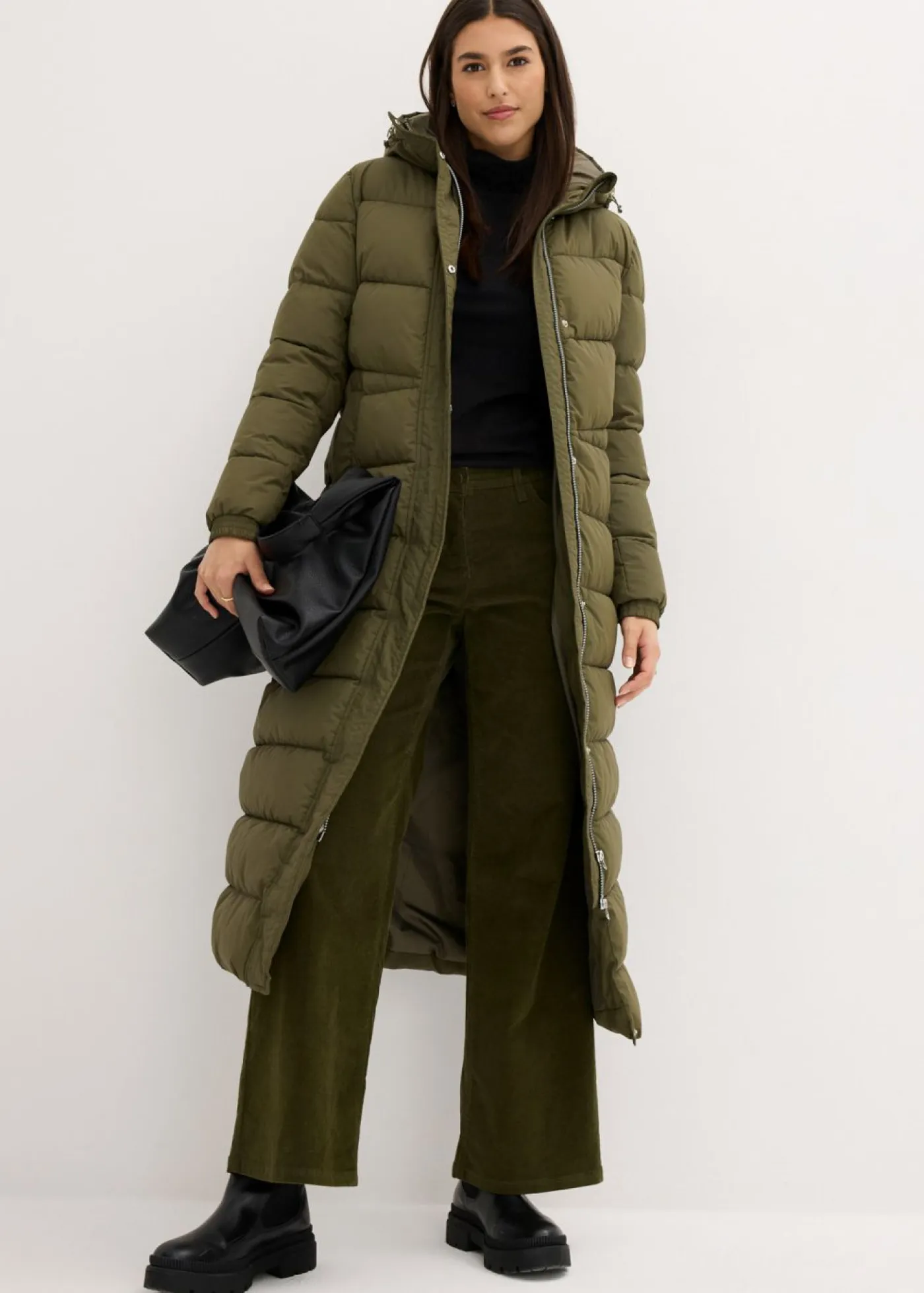 Mujer bonprix bonprix Abrigo largo guateado con capucha