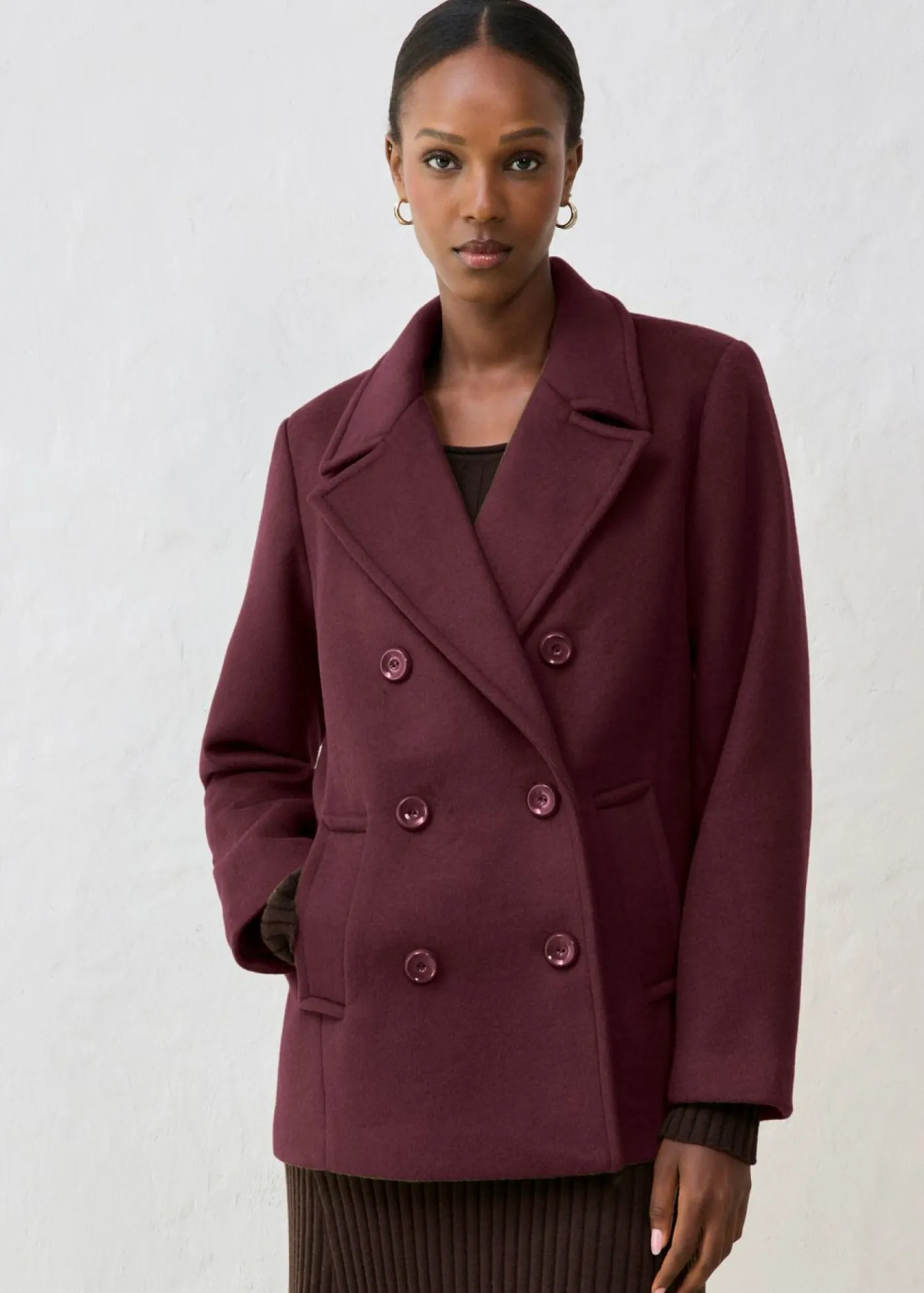 bonprix bonprix Premium|Chaquetas Y Abrigos>Abrigo marinero de lana rojo burdeos