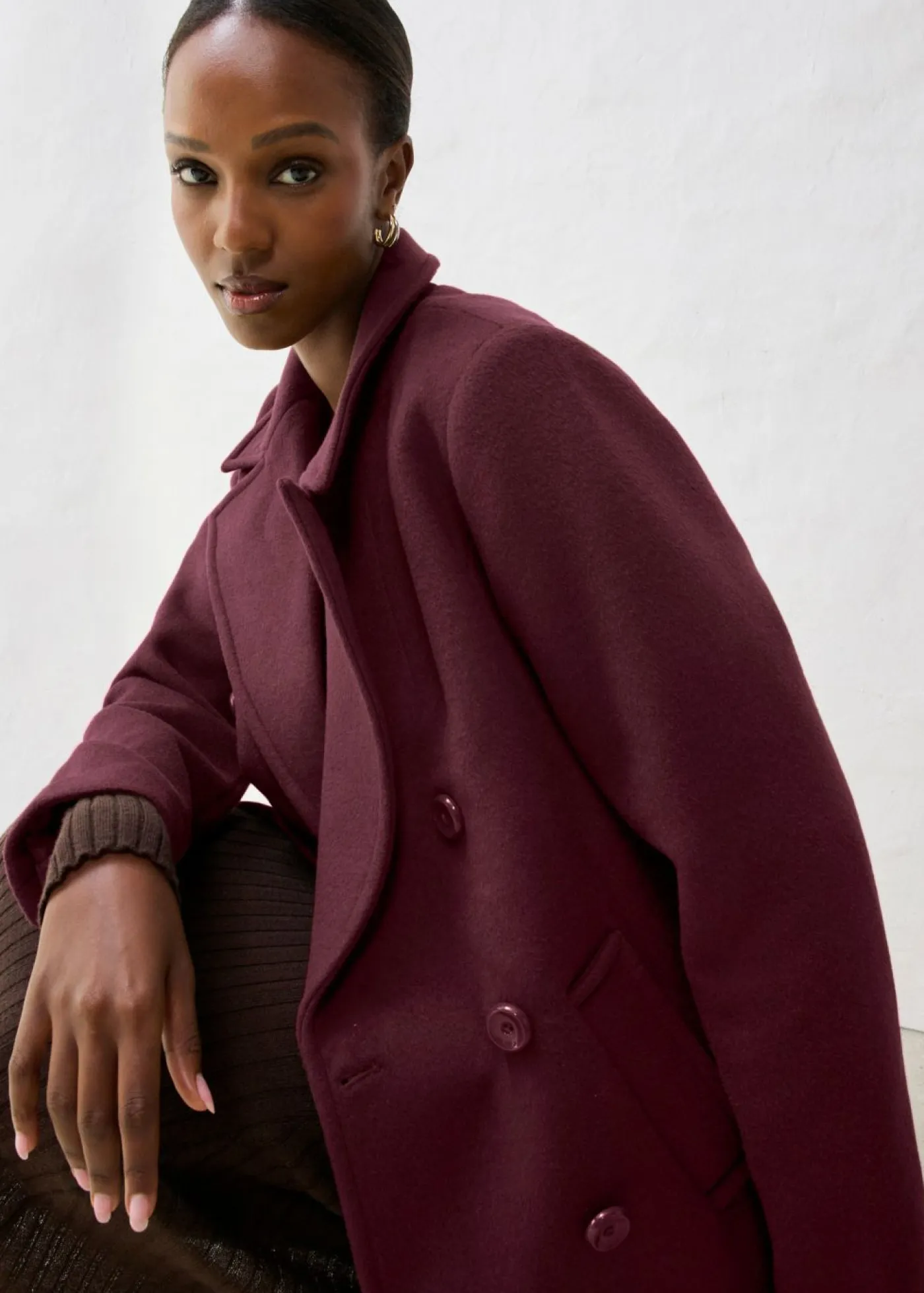 bonprix bonprix Premium|Chaquetas Y Abrigos>Abrigo marinero de lana rojo burdeos