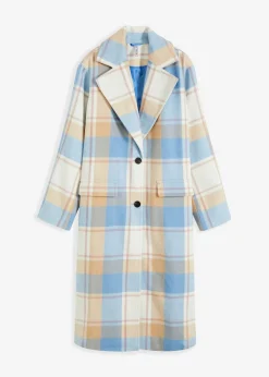 bonprix bonprix Chaquetas Y Abrigos>Abrigo oversize con look de lana azul brillante-blanco lana-café con leche-rosa palo a cuadros