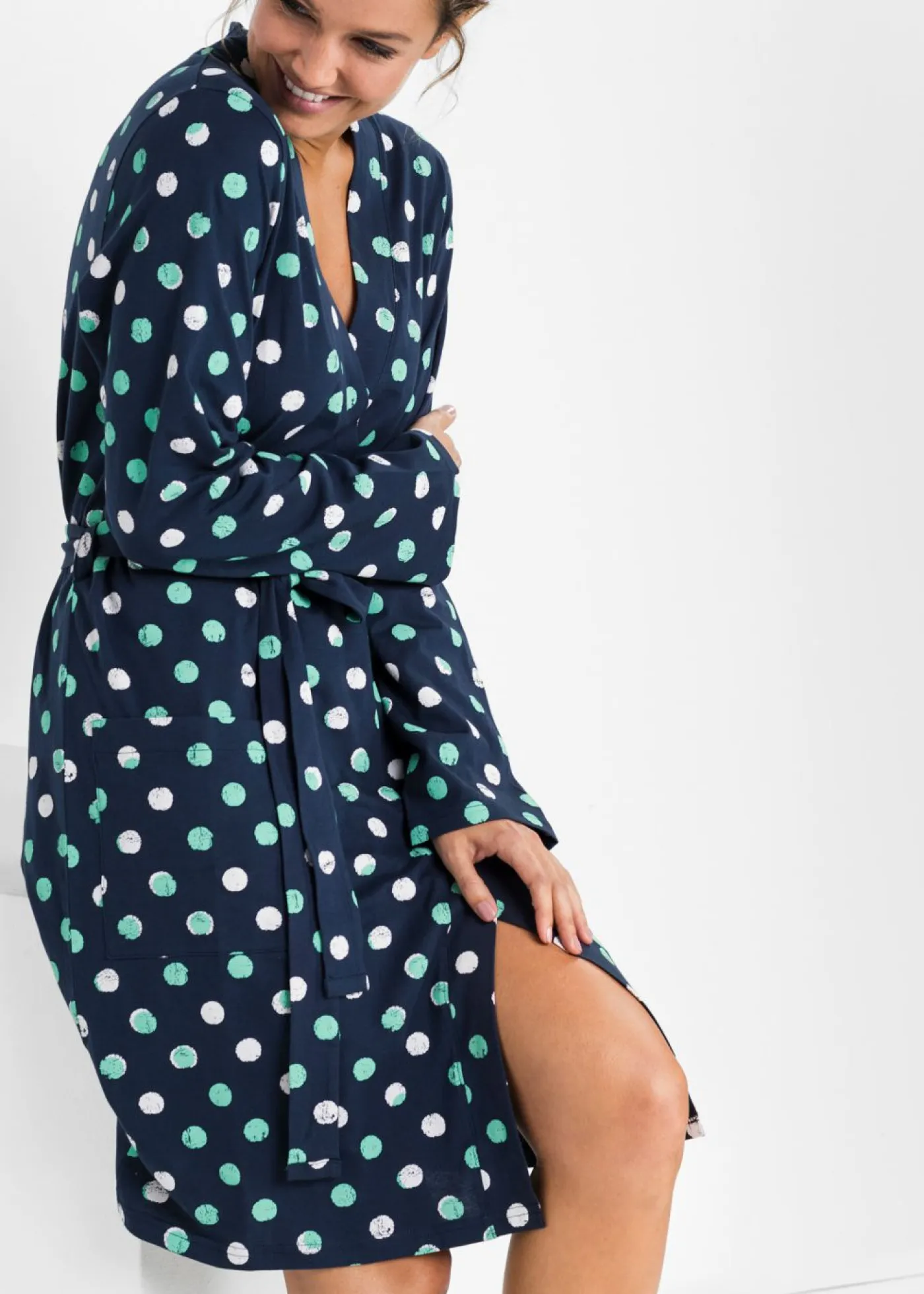 bonprix bonprix Albornoces Y Batas>Albornoz de algodón orgánico Azul marino de lunares