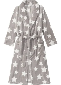 bonprix bonprix Albornoces Y Batas>Albornoz de felpa gris-blanco lana, con estampado
