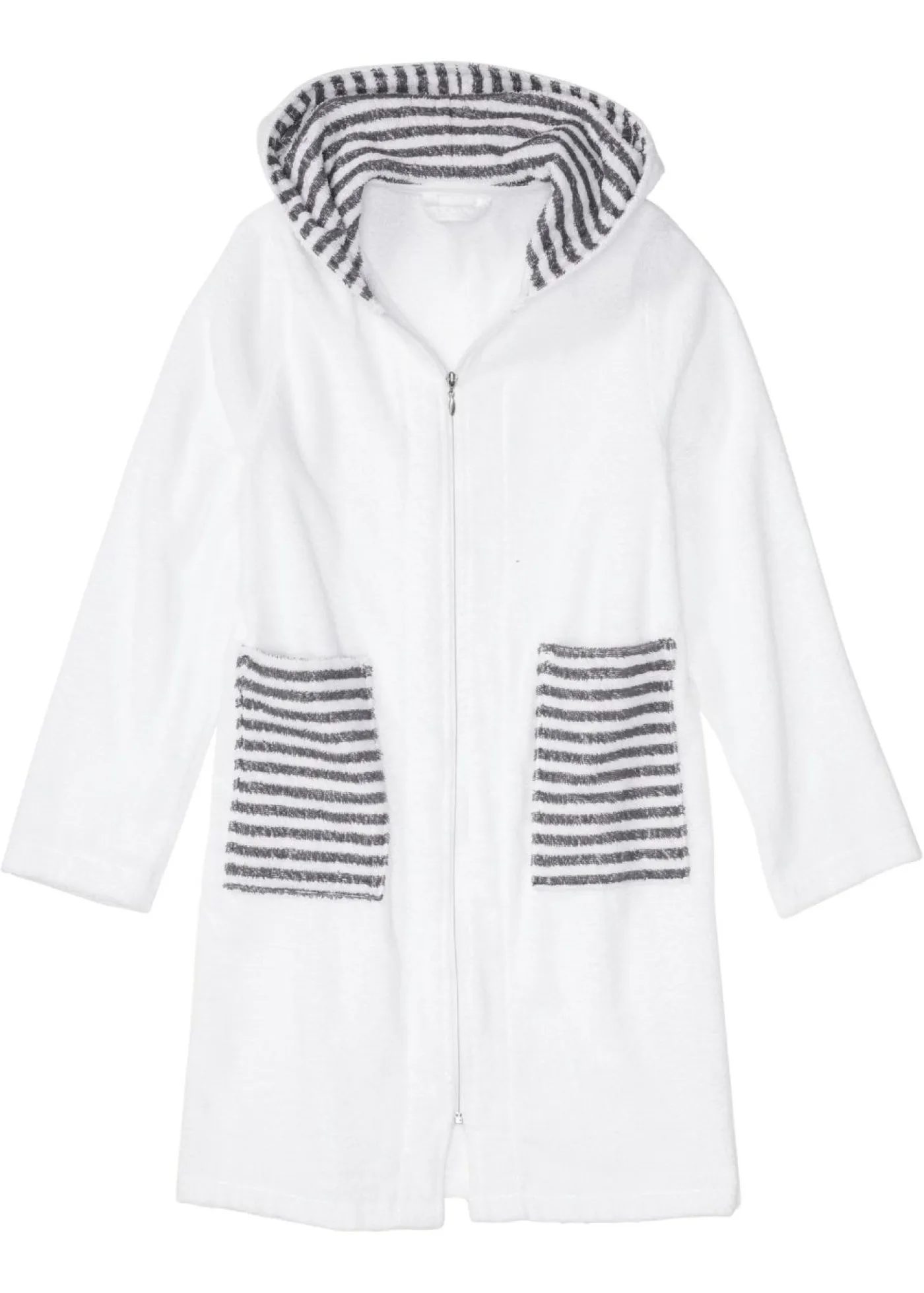 bonprix bonprix Albornoces Y Batas>Albornoz de frottee en algodón orgánico Blanco-gris de rayas