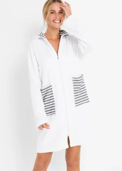 bonprix bonprix Albornoces Y Batas>Albornoz de frottee en algodón orgánico Blanco-gris de rayas