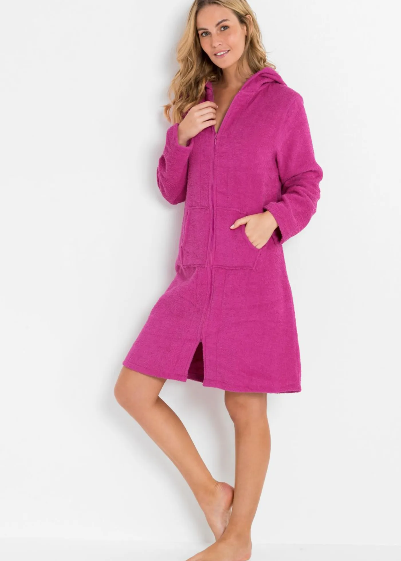 Mujer bonprix bonprix Albornoz de rizo de algodón orgánico con cremallera