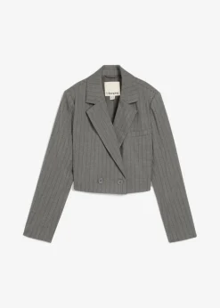 bonprix bonprix Blazers>Americana corta con cuello de solapa gris ahumado-pizarra con rayas