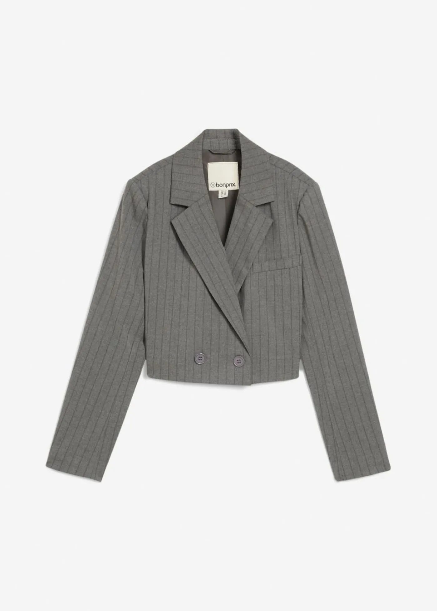 bonprix bonprix Blazers>Americana corta con cuello de solapa gris ahumado-pizarra con rayas