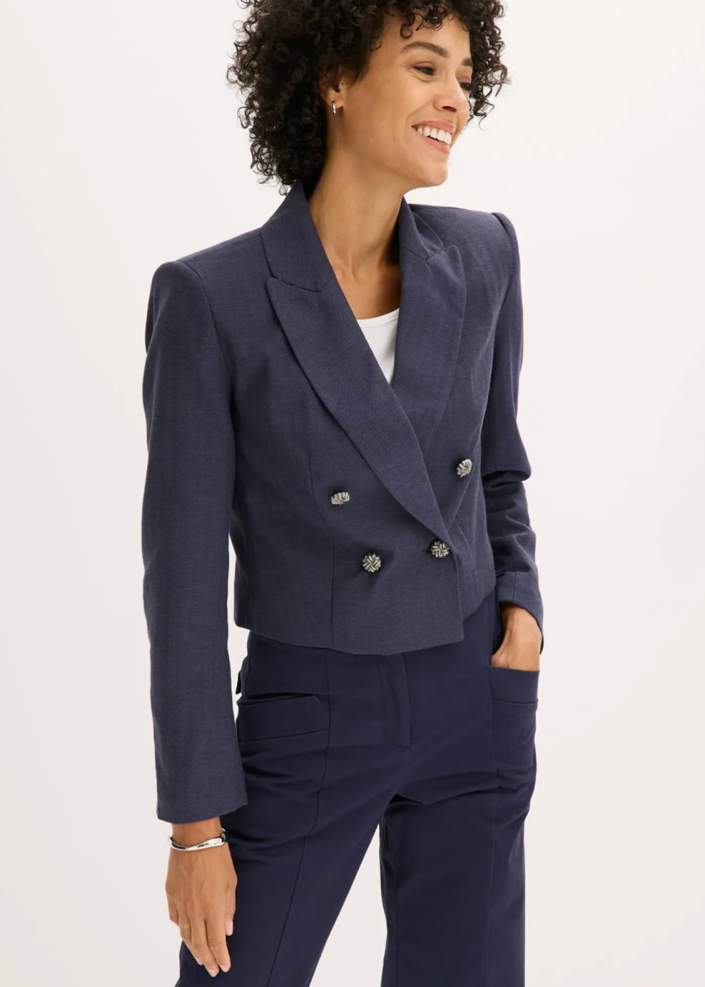 bonprix bonprix Blazers>Americana corta con estructura azul marino moteado