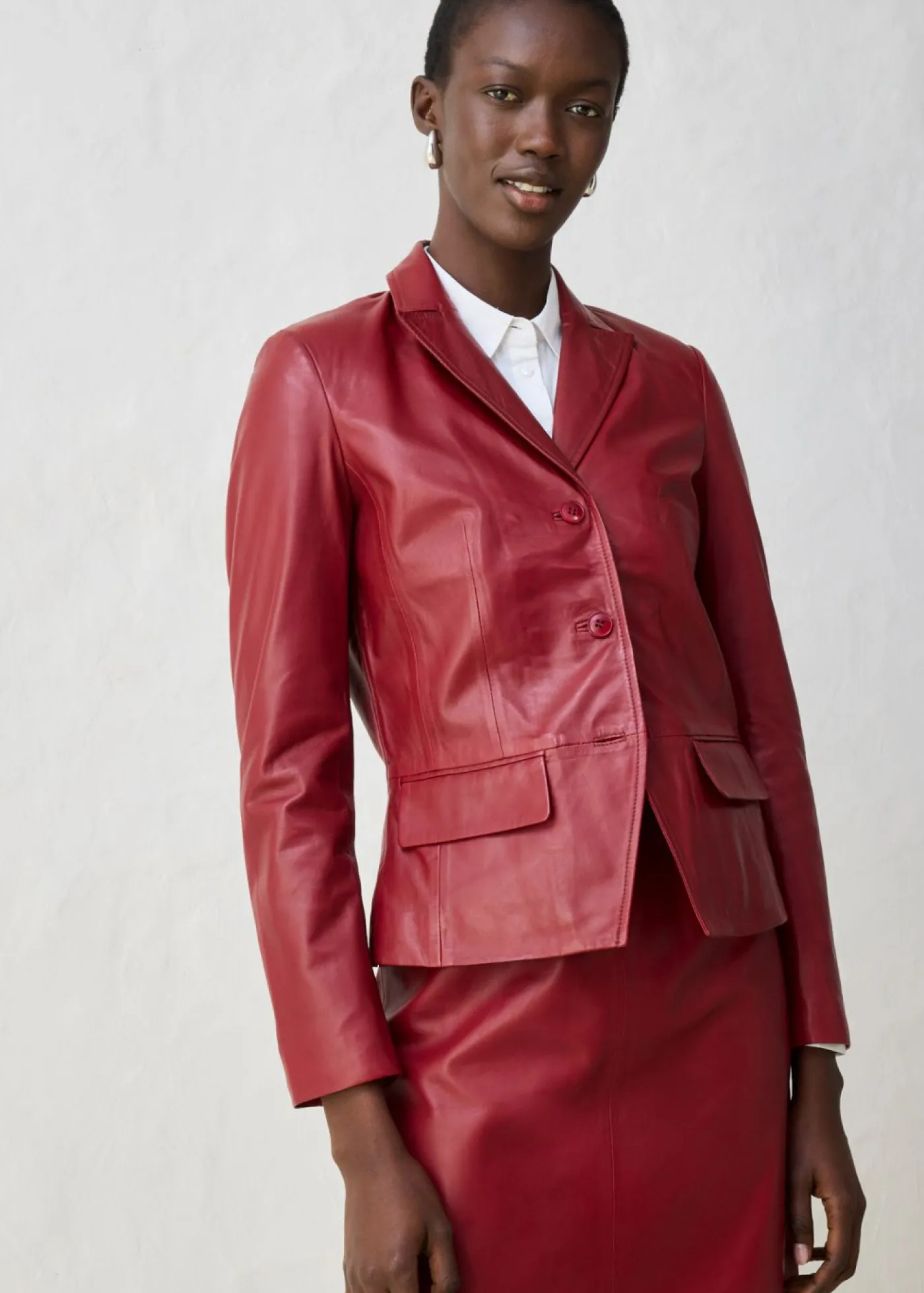 bonprix bonprix Premium|Blazers>Americana corta de napa de cordero rojo castaño