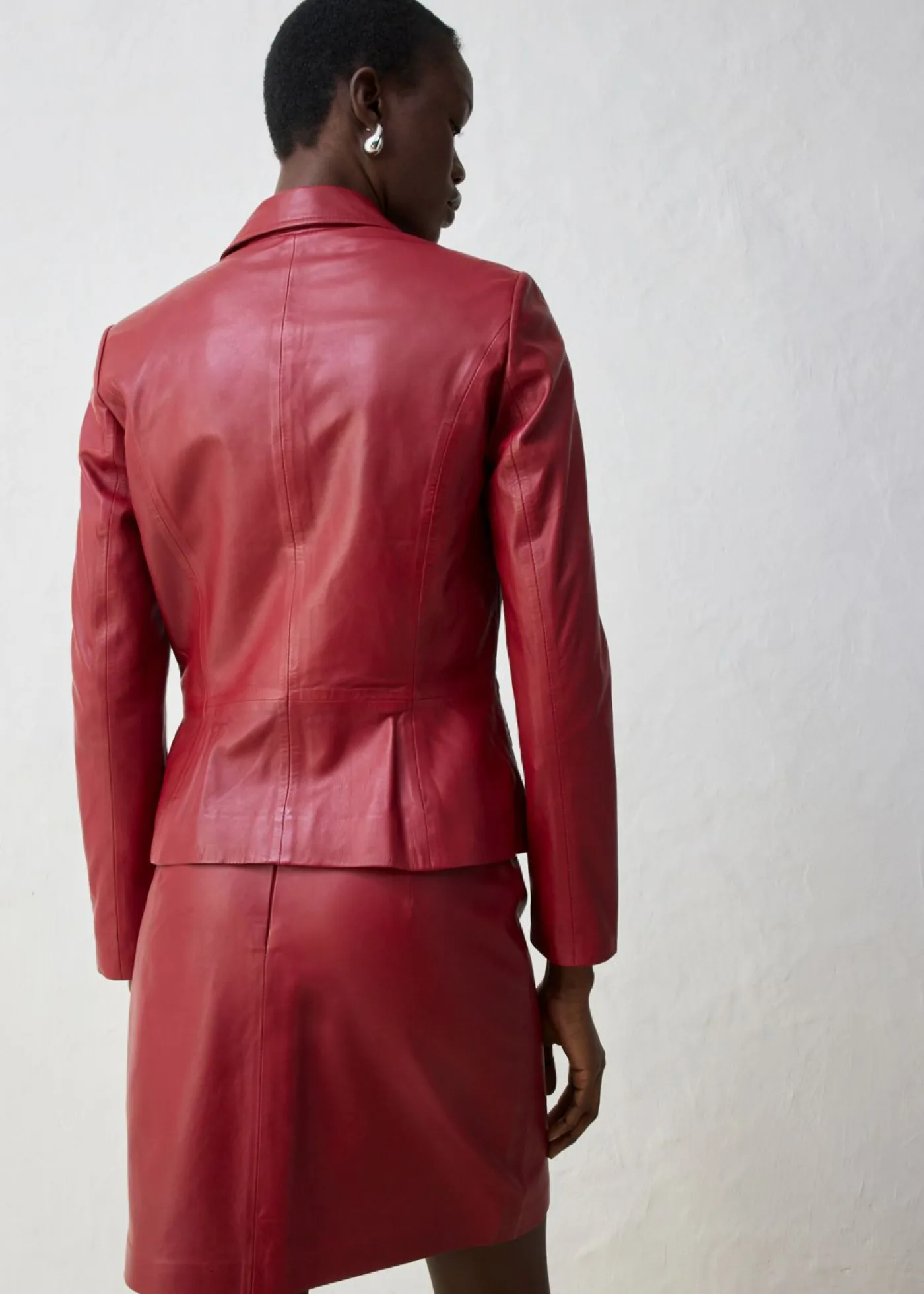 bonprix bonprix Premium|Blazers>Americana corta de napa de cordero rojo castaño