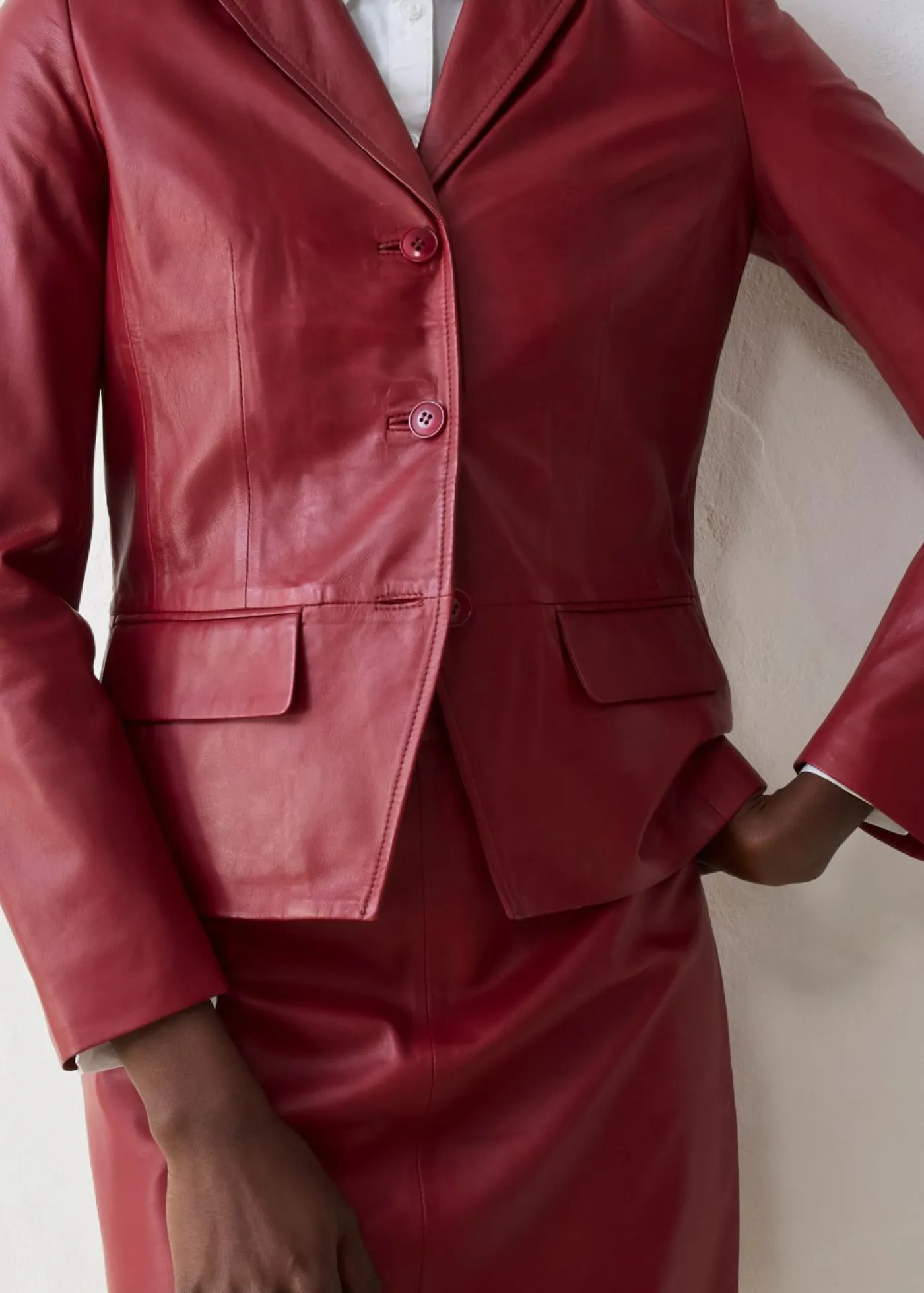 bonprix bonprix Premium|Blazers>Americana corta de napa de cordero rojo castaño