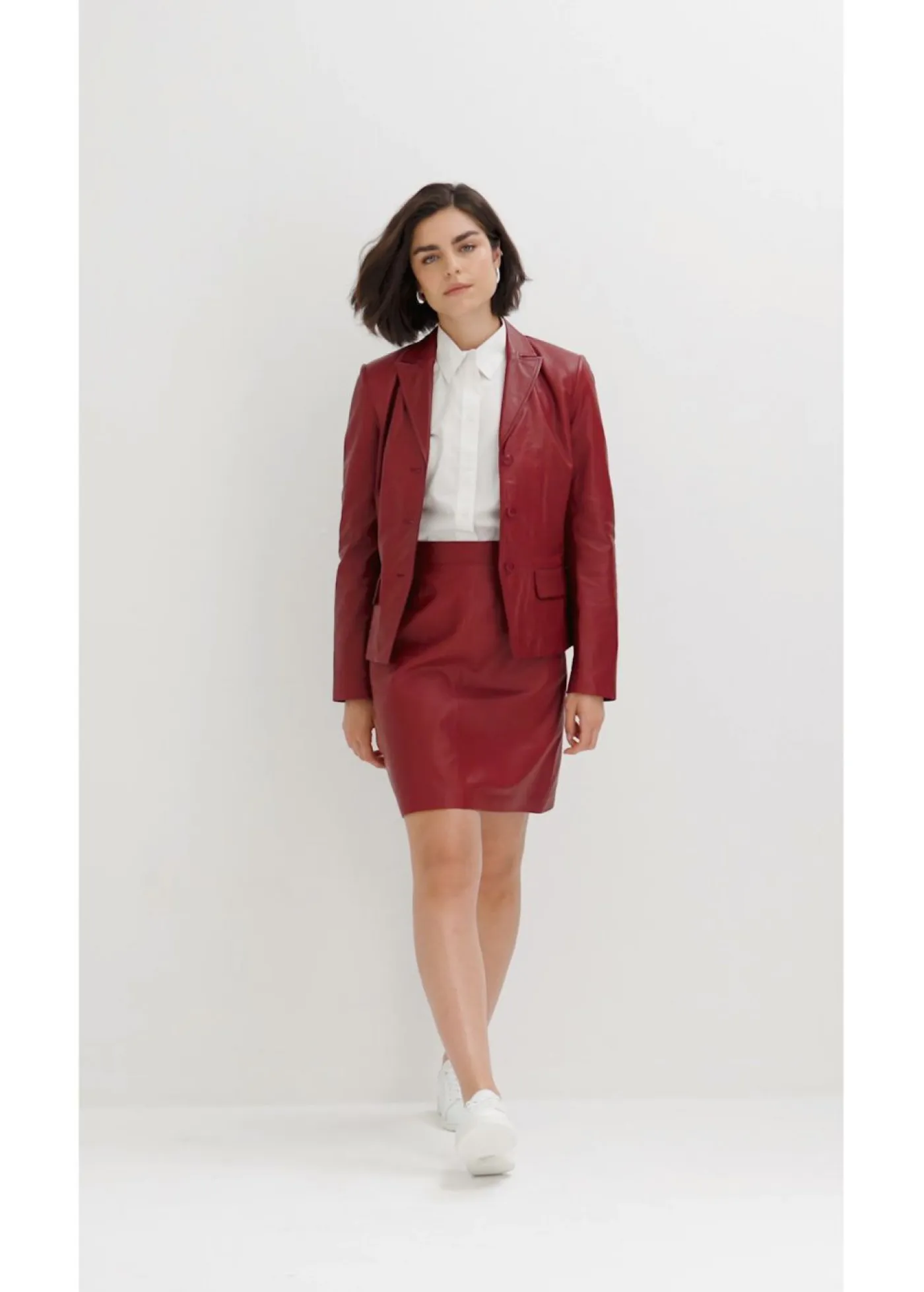 bonprix bonprix Premium|Blazers>Americana corta de napa de cordero rojo castaño