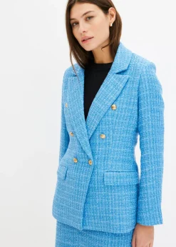 bonprix bonprix Blazers>Americana de bouclé con doble botonadura azul brillante moteado