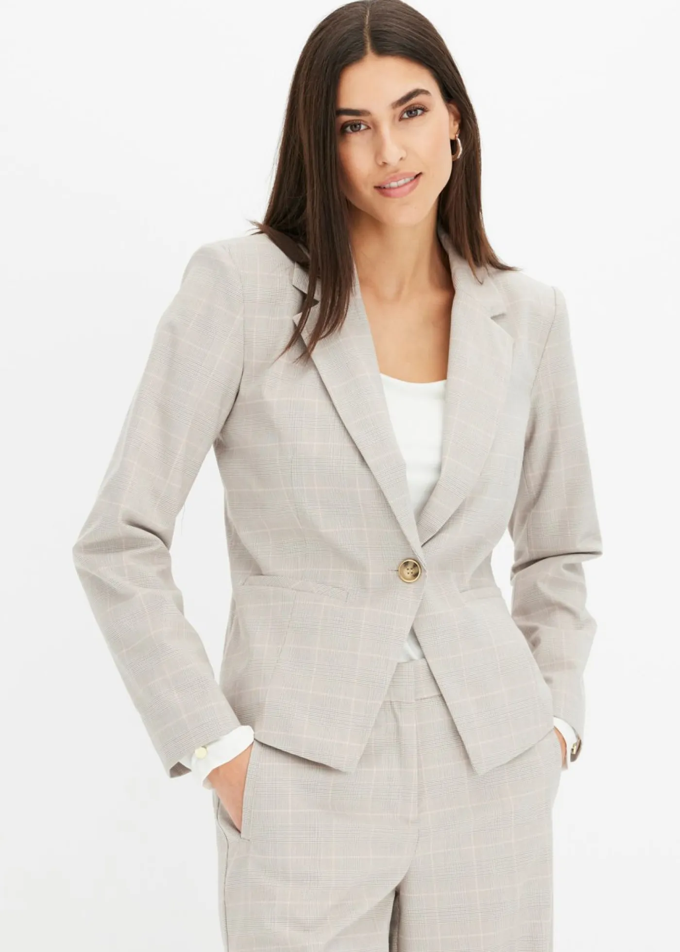 bonprix bonprix Blazers>Americana de cuadro galés gris claro-rosa pálido a cuadros