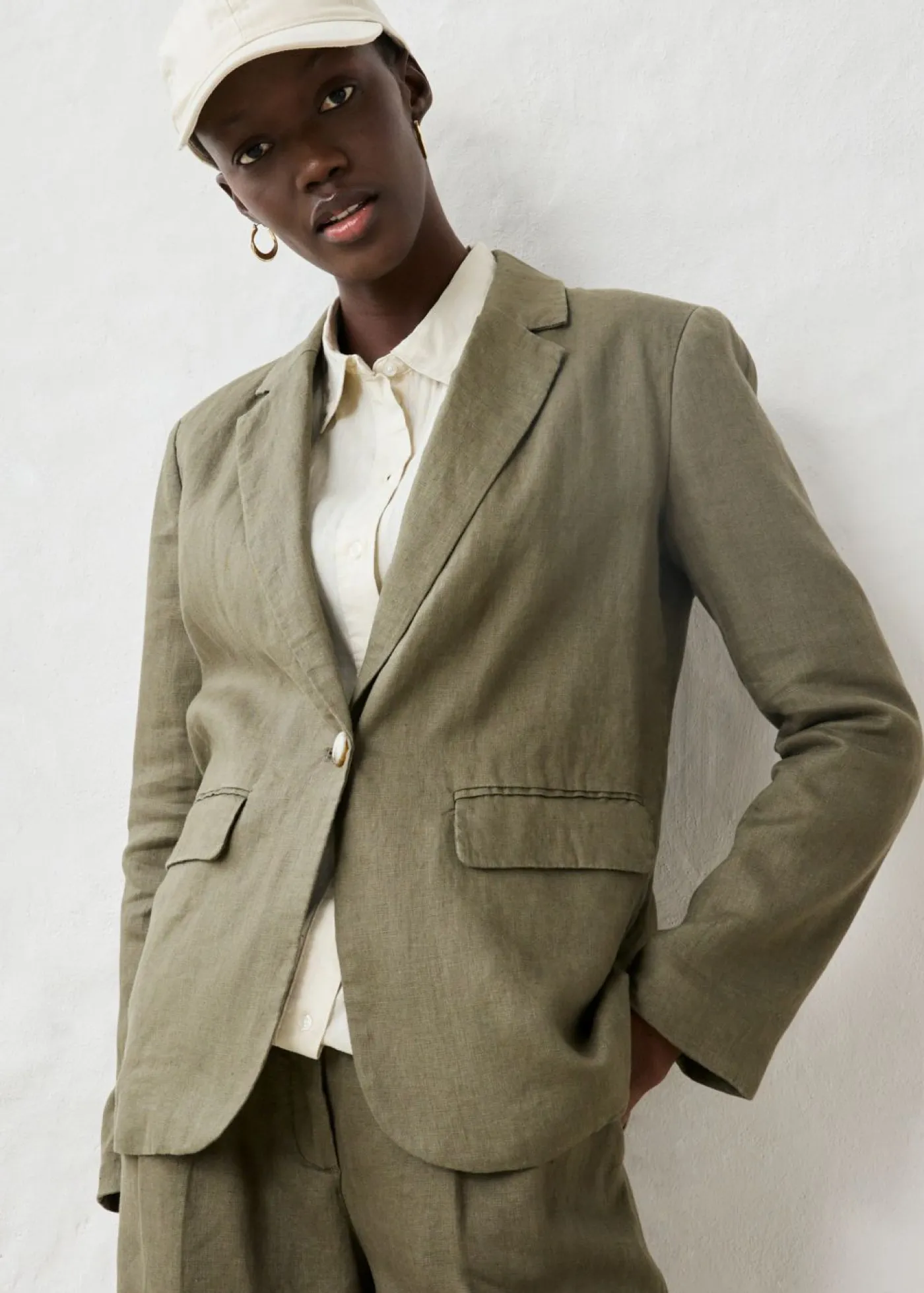 bonprix bonprix Premium|Blazers>Americana de lino puro Verde oliva oscuro